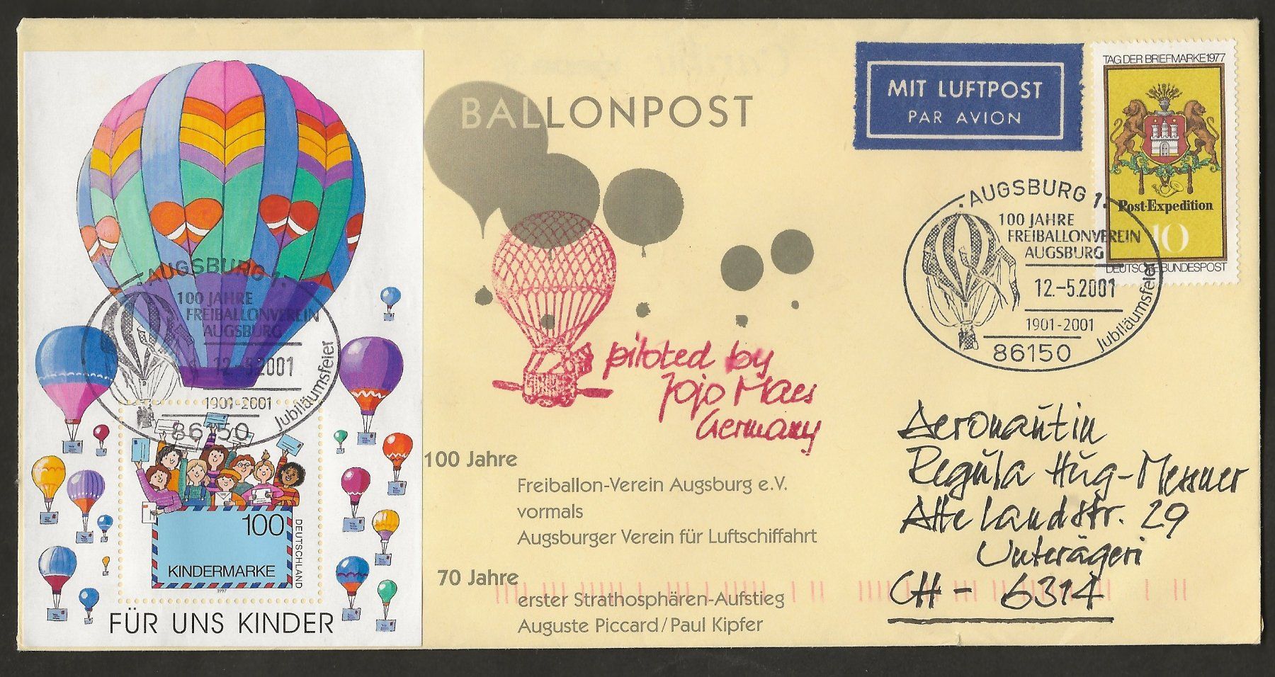 Tutti i francobolli: Ballon  2001 Deutschland Augsburg Luftpost – Usato da Au ZH venduto da xelagreb01