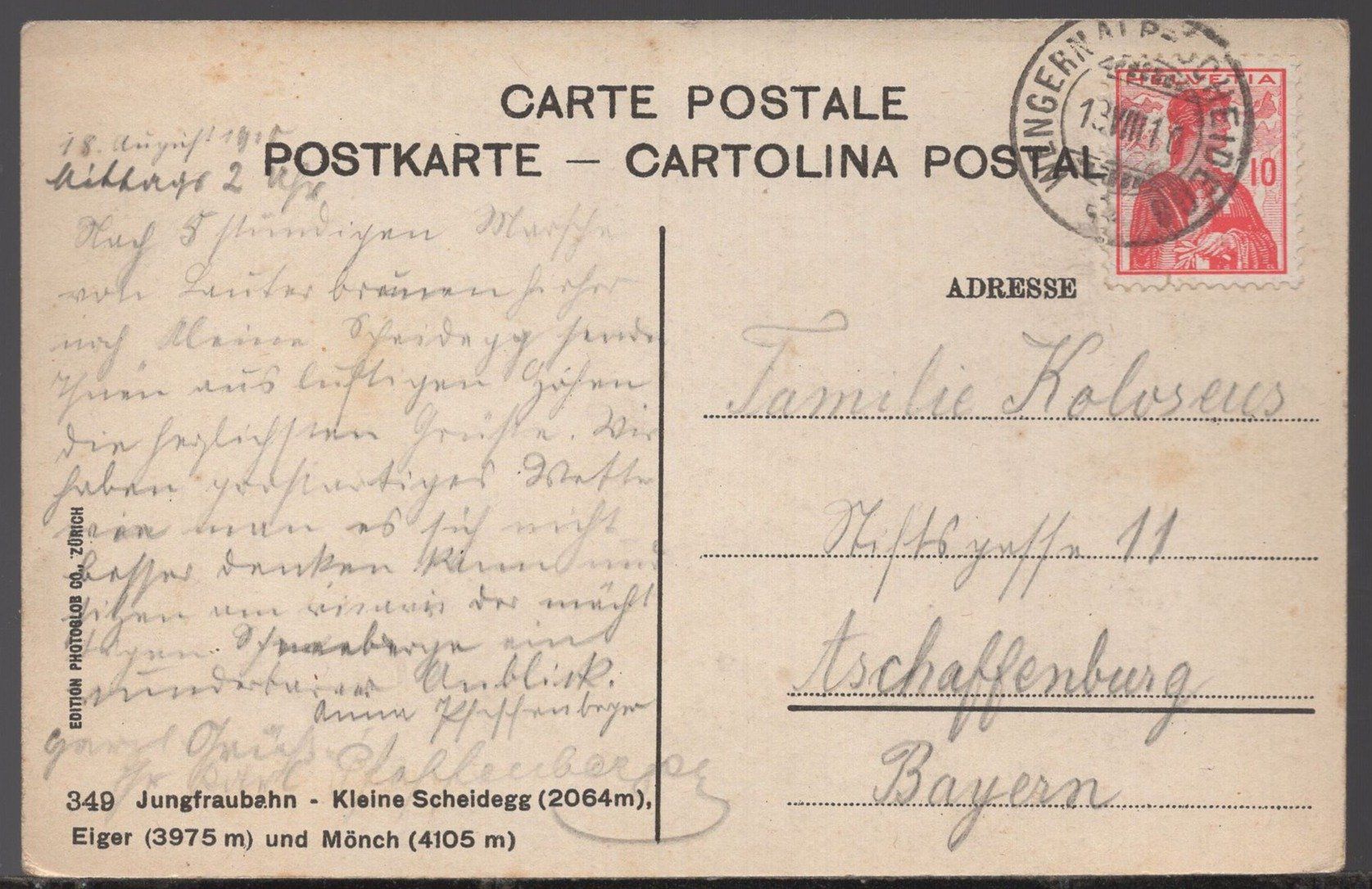 Cartoline postali: Jungfraubahn - Kleine  Scheidegg 1910 – Usato da Aarau venduto da kufi44 1