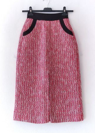 MAJE Pencil Midi Tweed Rock Jupe skirt Baumwolle rot Gr.34