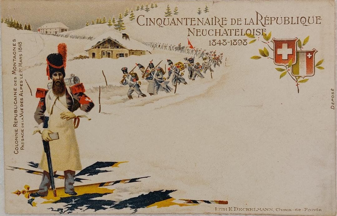 Cartoline postali: République Neuchâteloise Cinquantenaire  -  1848-1898 – Usato da Delémont venduto da Domdom1
