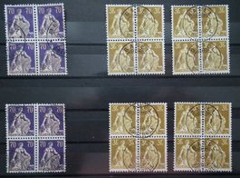 Helvetia mit Schwert 4-er Blocks 70Rp und 3Fr gestempelt