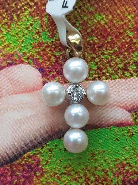 Catenine: 750 Goldkreuz, mit Brillant und Perlen – Nuovo (secondo la descrizione) da Unterägeri venduto da Altgoldschmuck 8