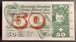 50 Fr. Note 1965 Schweiz Serie 22A Nr. 17326, bis unzirk.