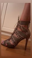 Schutz Studded Lace-Up High Heel Sandals –Taupe/Grey – 11 cm