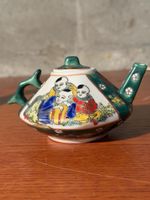 Vintage Oriental Tea Pot with Manchu Figures and Green