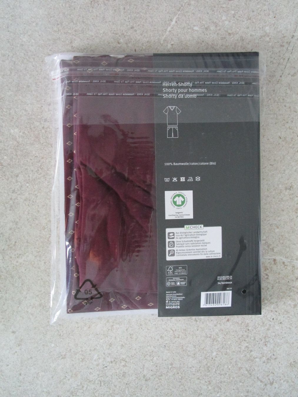 Pigiami: Pyiama/Shorty, Gr. XL, bordeaux – Nuovo e nell'imballaggio originale da Grenchen venduto da Bass25 1