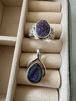 Sajen Schmuckset mit Druzy Quarz – 925 Sterling Silber 