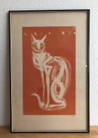 Lithographie sitzende Katze von Hans Fischer