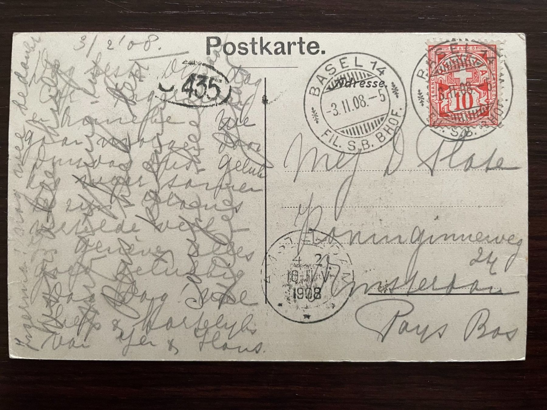 Ansichtskarten: BASEL Centralbahnplatz SPEZIELLE ARBEITSGERÄTE RECHTS! 1908 – Gebraucht aus Wald ZH von TLILEF 2
