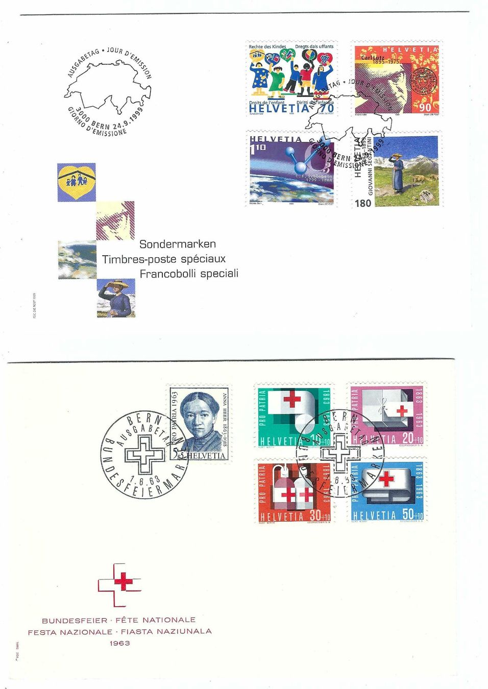 Tutti i francobolli: 6 FDC 1955 - 2006 yz – Usato da Aarau venduto da fussball-fussball 1