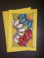 Handgemachte Grusskarte mit farbigen Blumen, Unikat!