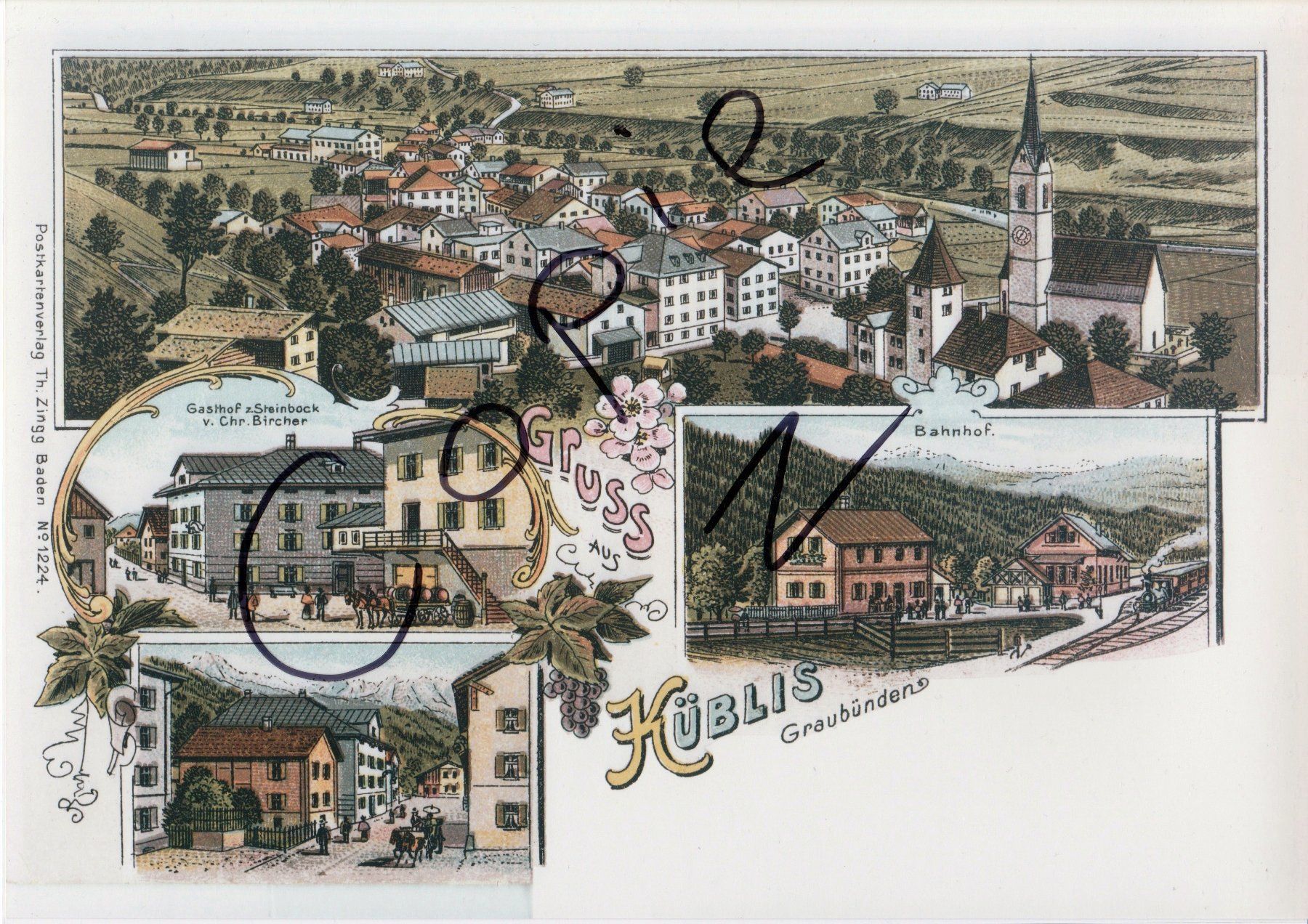 Cartoline postali: Gruss aus Küblis - (Litho Ansicht um 1900) – Usato da Fällanden venduto da Blausegelfliege