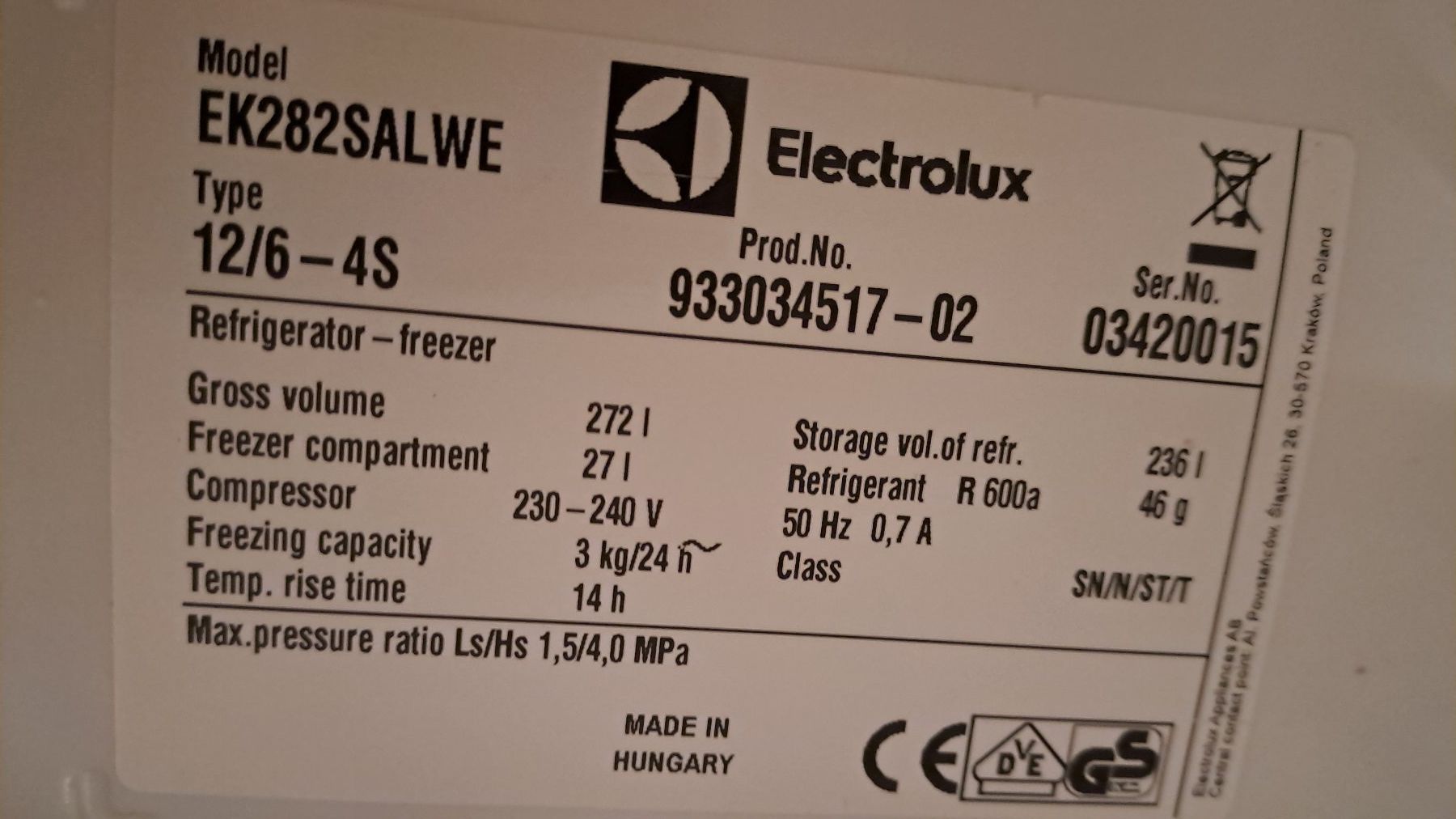 Electrolux Kühlschrank: Kühlschrank – Gebraucht aus Langnau i. E. von oberfelder 2