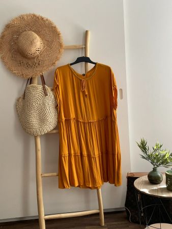 😎🏖️😎Robe d'été fluide jaune foncé "Divided" XL-2XL, Neuf