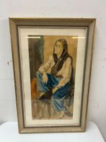 Aquarell von Oskar Weiss sitzende Frau hinter Glas