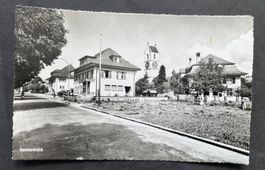 Sumiswald, Strasse Ort, Kirche/ Oldtimer Auto, ca. 1950