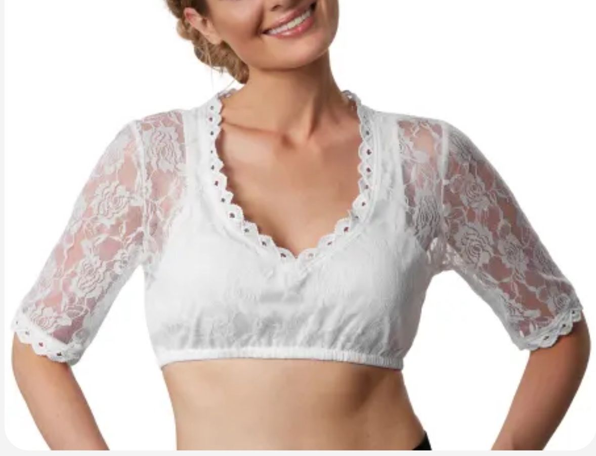 Camicette: %neue Dirndlbluse weiss Gr. S, Oktoberfest – Nuovo e nell'imballaggio originale da Necker venduto da liq24