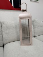 Laterne Metall Rosa rechteckig Glas mit Griff
