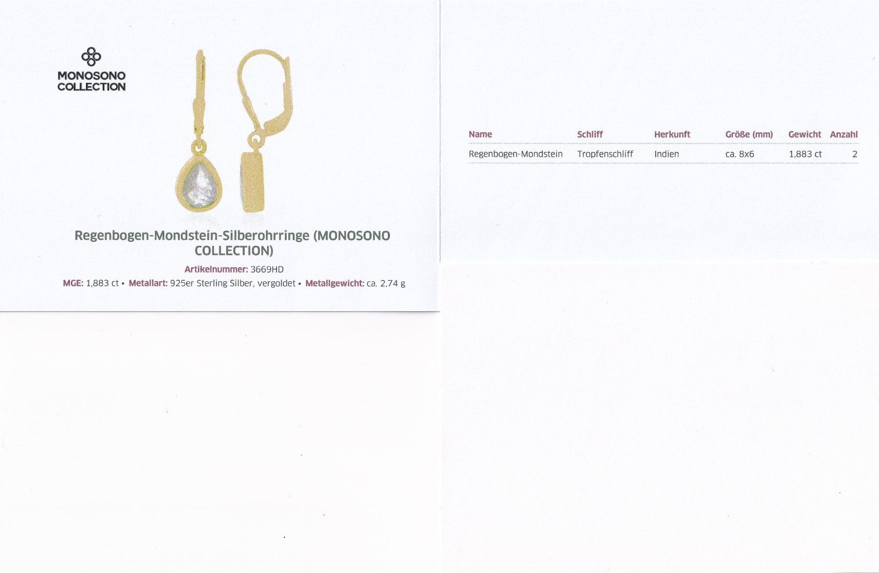 Ohrringe & -stecker: Echtschmuck: Regenbogen-Mondstein Silberohrringe, vergoldet – Neu (gemäss Beschreibung) aus Zuchwil von maumauchi 1