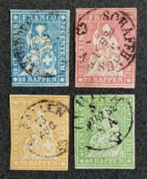 SWITZERLAND 1855–1859: «Strubeli», 4 timbres oblitérés