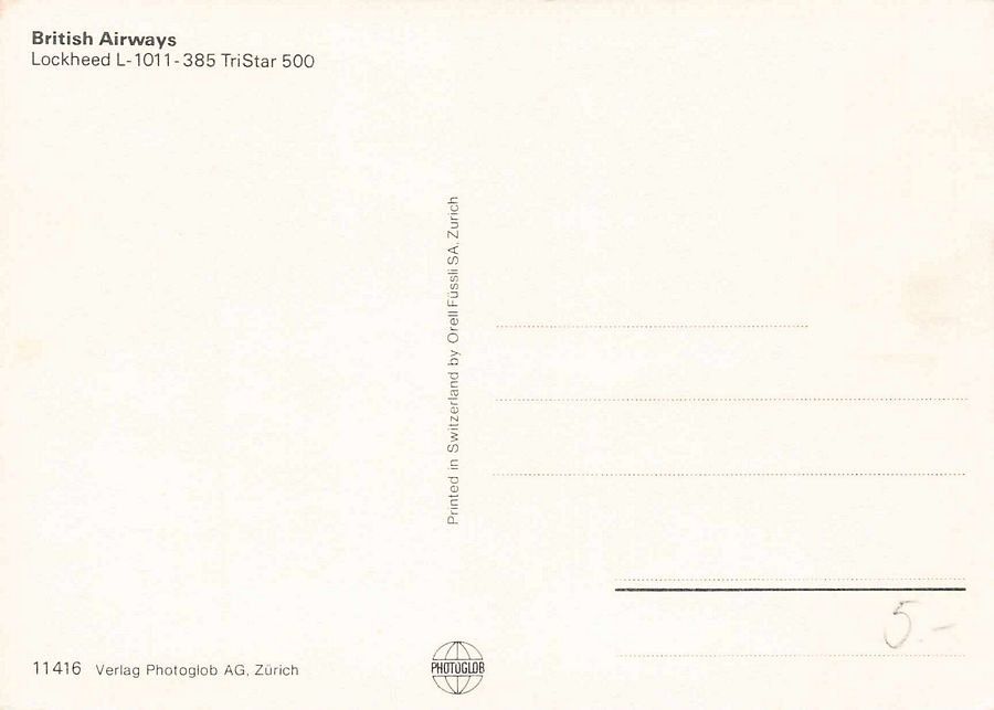Cartoline postali: British Airways Lockheed L-1011-385 TriStar 500 – Usato da Frauenfeld venduto da POML 1