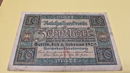 Alte 10 Mark Reichsbanknote von 1920 Selten!