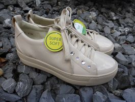 PAUL GREEN SNEAKER LEDER LACK BEIGE STRASS GRÖSSE 37,5 - NEU