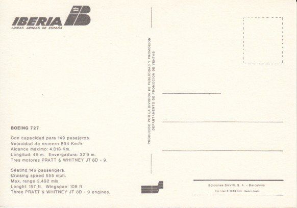 Cartes postales: Boeing 727, Iberia – D'occasion à Zuerich par OceanLinerPostcards 1