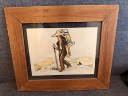 Cadre bois tableau dessin alpiniste randonnée