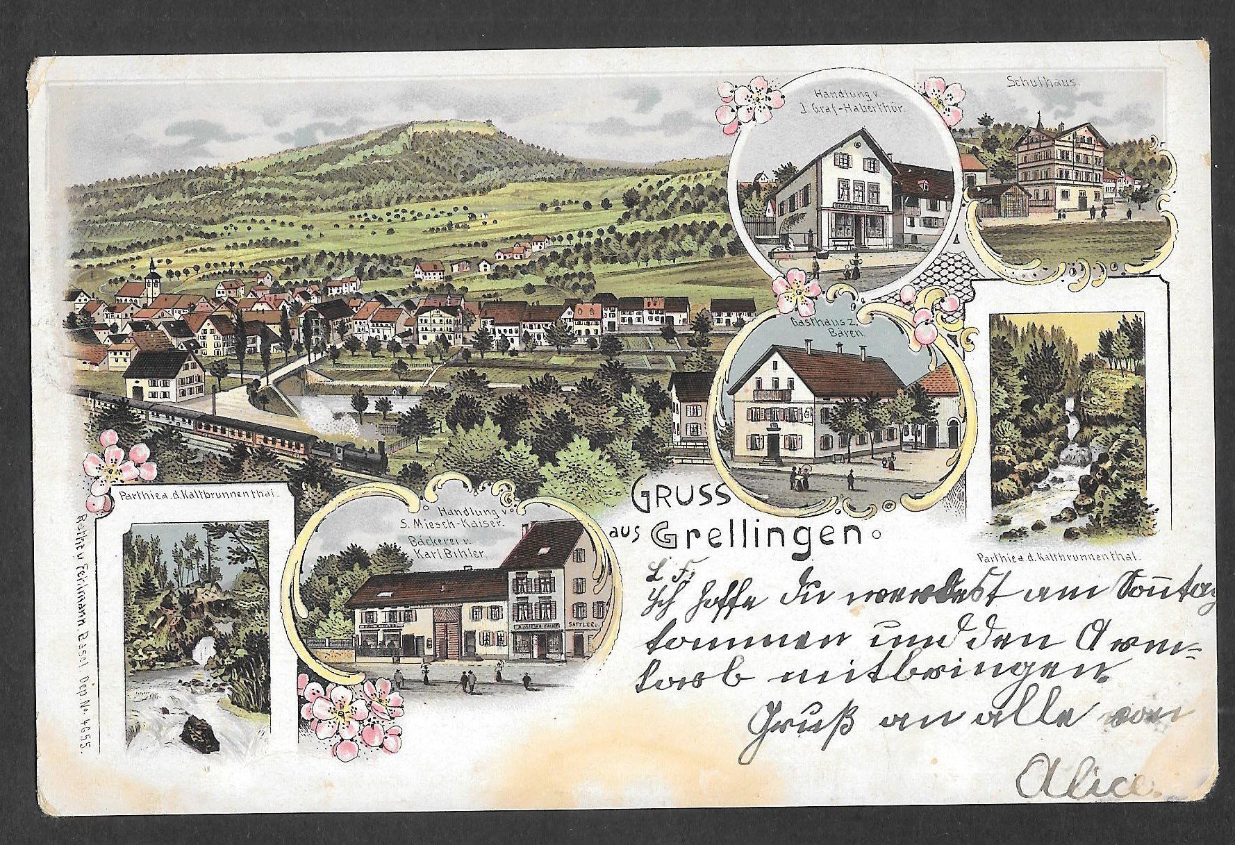 Cartoline postali: Grellingen farbige Lithografie 7 Bilder – Usato da Olten venduto da clotaldi