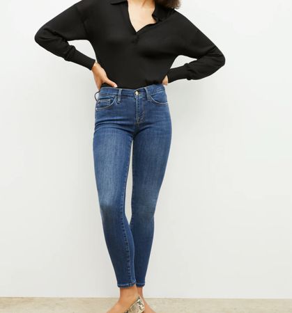 FRAME Skinny Jeans Gr. 25 blau used look high waist