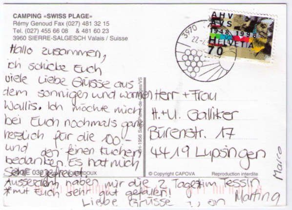 Cartoline postali: Sierre-Saglesch - 4 Bild AK Swiss Plage – Usato da Binningen venduto da Mountainrider 1