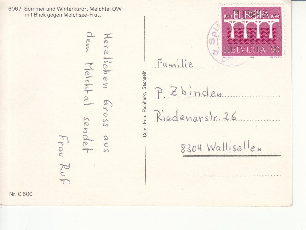 Cartoline postali: Melchtal 1984 – Usato da Bürglen TG venduto da StampGraf 1