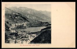 AK St. Moritz, Bad und Ort aus der Vogelschau