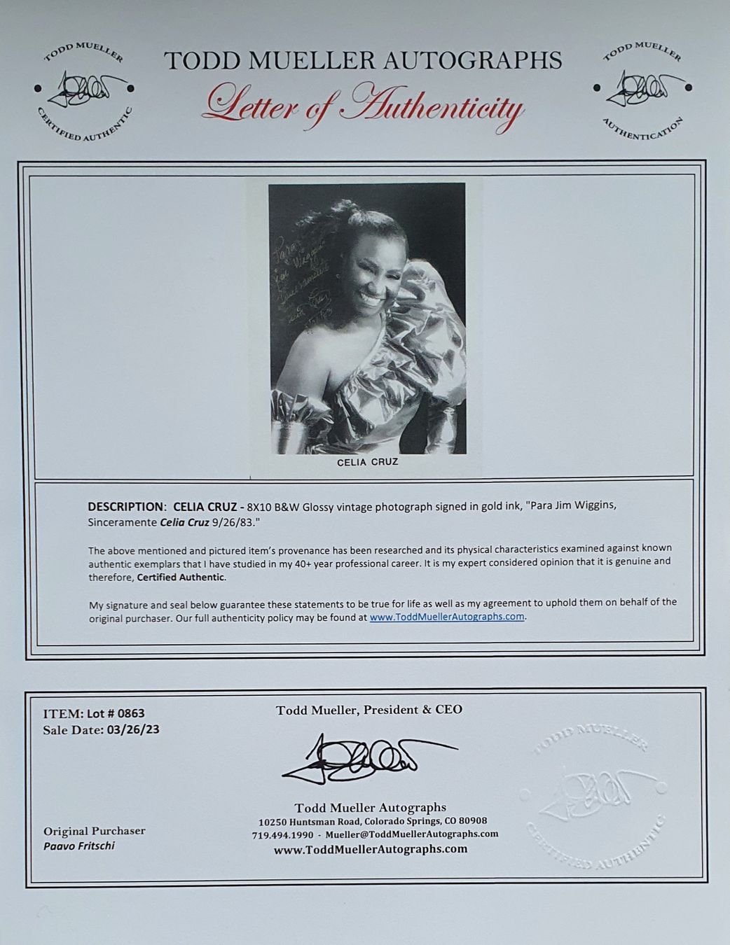 Autogramme: Original Signatur von Celia Cruz – Neu (gemäss Beschreibung) aus Feldbach von gardenmagic 3