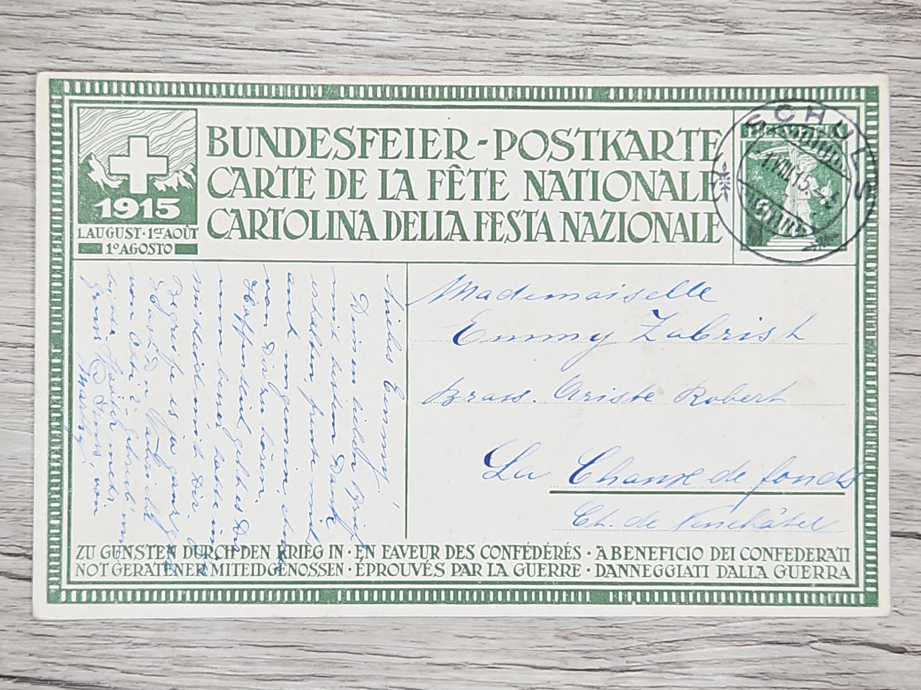 Tutti i francobolli: CL16 Carte Postale + Timbre Suisse 1915 – Usato da Cousset venduto da Patrick_Collections