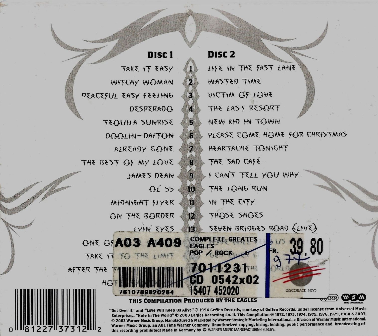 CDs: The Eagles THE COMPLETE GREATEST HITS David Sanborn 2CD Box – Gebraucht aus Kandergrund von Sososo 1