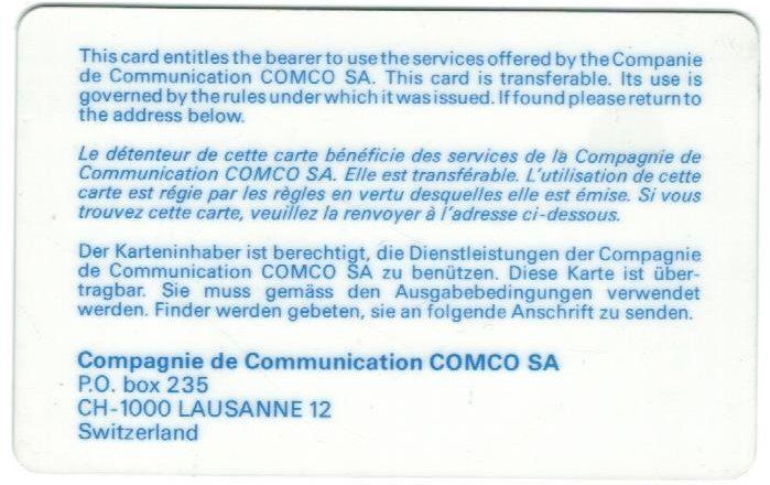 Schede telefoniche: Taxcard Comco W-CO-1 – Usato da Zürich venduto da Tolima194 1