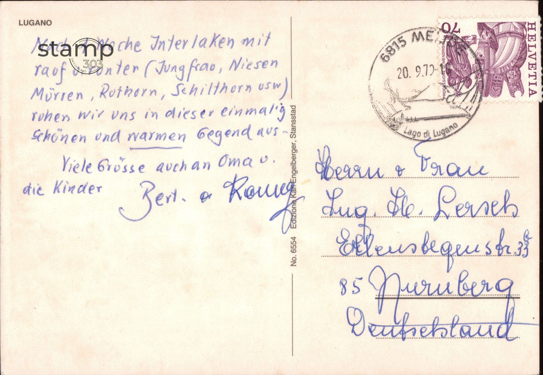 Ansichtskarten: 1979 AK Lugano – Gebraucht aus Eggersriet von stamp303 1