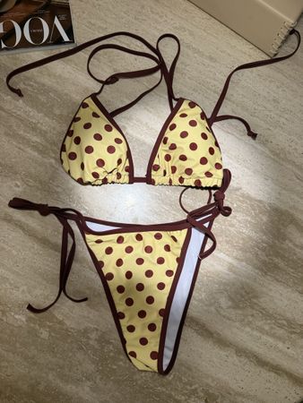Bikini gelb-braun gepunktet Triangel Grösse L