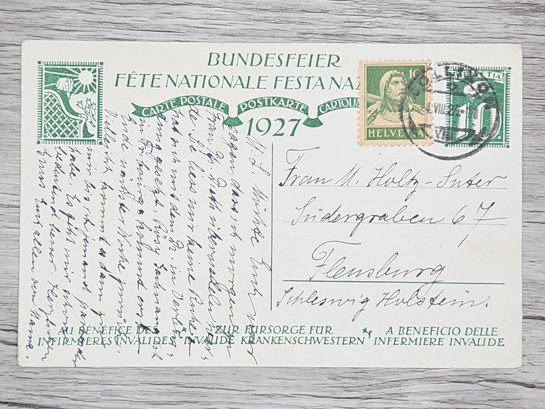 Tutti i francobolli: CL16 Carte Postale + Timbre Suisse 1927 – Usato da Cousset venduto da Patrick_Collections