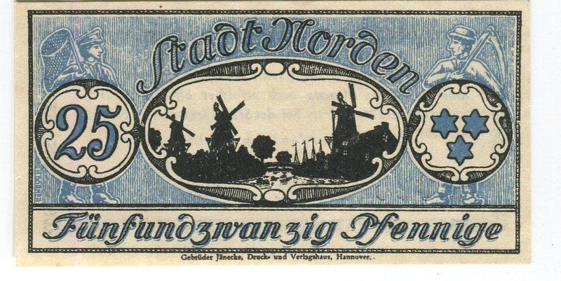 Banconote: Notgeld "25 Pfennig. Norden 1921". – Usato da Basel venduto da Butsch5