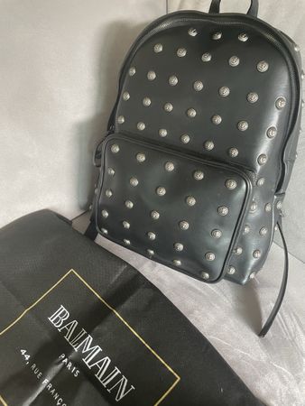 Balmain Backpack Black Studded Leather Unisex
