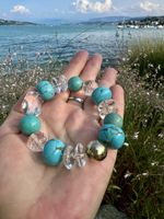 Turquoise & Rock Crystal Bracelet Gold Plated