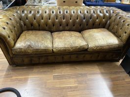 Sofa braun Leder 3-Sitzer Chesterfield Vintage 