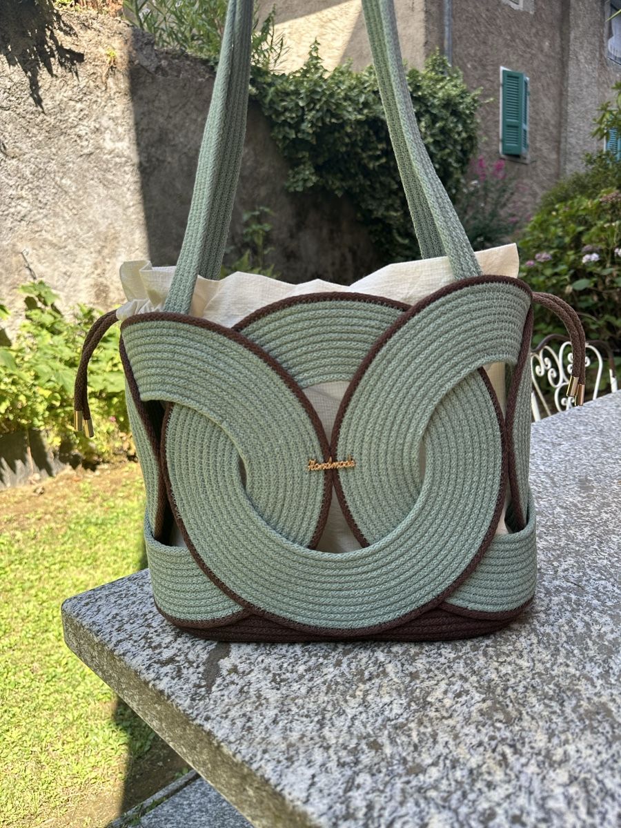 Borse da donna: Borsa a tracolla verde in corda con inserti marroni – Nuovo e nell'imballaggio originale da Lugano venduto da Nicky-made9 1