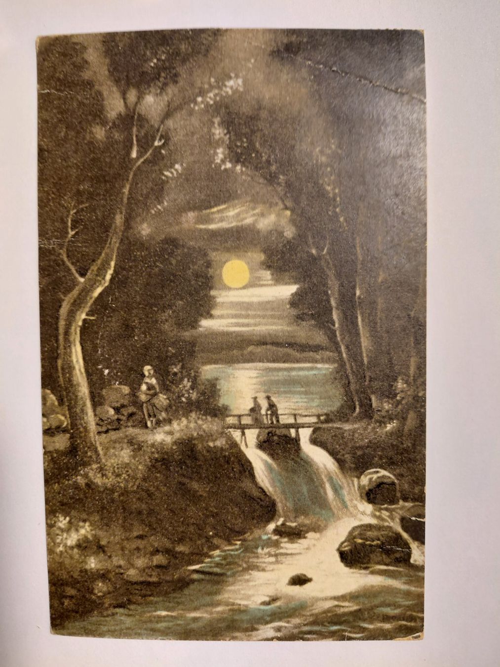 Cartoline postali: Alte Ansichtskarte, Bachlauf im Mondschein, 1919 – Usato da Wattwil venduto da yburgler