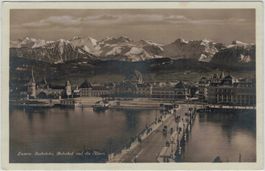 LU 46 Luzern Seebrücke Bahnhof und die Alpen 1949