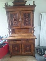Antikes Sekretär mit Schnitzereien, massives Holz, Vintage 
