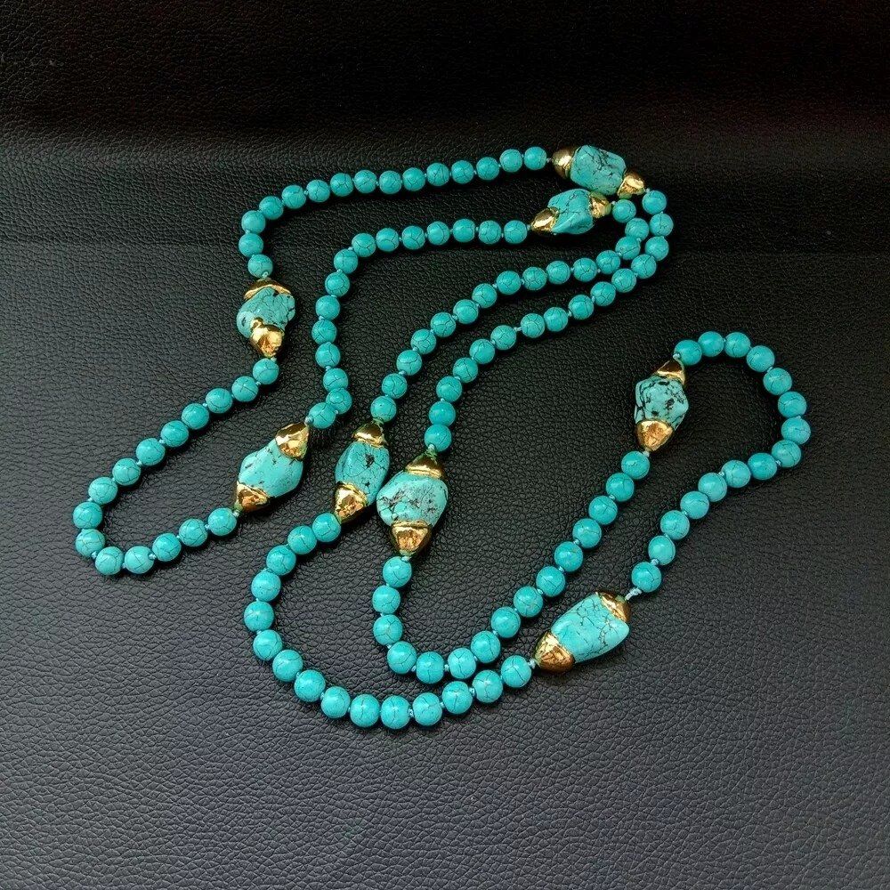 Ketten: Wunderschön Türkis lange Halskette Perle Collier Turquoise – Neu (gemäss Beschreibung) aus Prilly von ilyria73 3